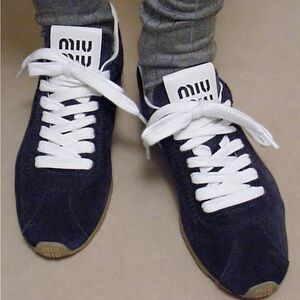 Miu Miu Plume suede sneakers blue